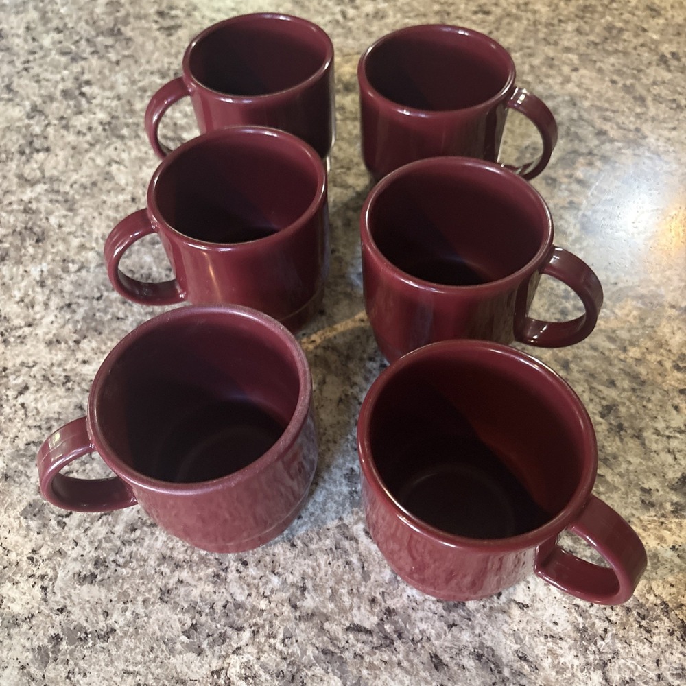 Tupperware Lot Of 6 Cranberry Plastic Tea Coffee Mugs Cups USA Made Vintage EUC